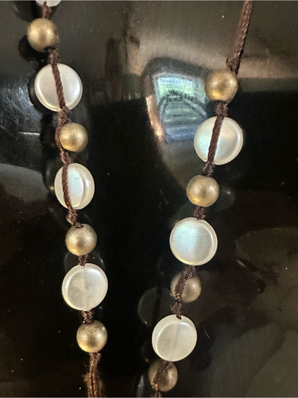 Silver Cross Necklace with Mother-of-Pearl Beads - Picture 3 of 3